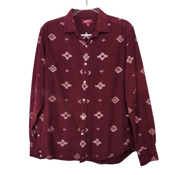 Arizona Men's Burgundy Tribal Gorpcore Campcore Casual Button Down Shirt Medium - Picture 1 of 6